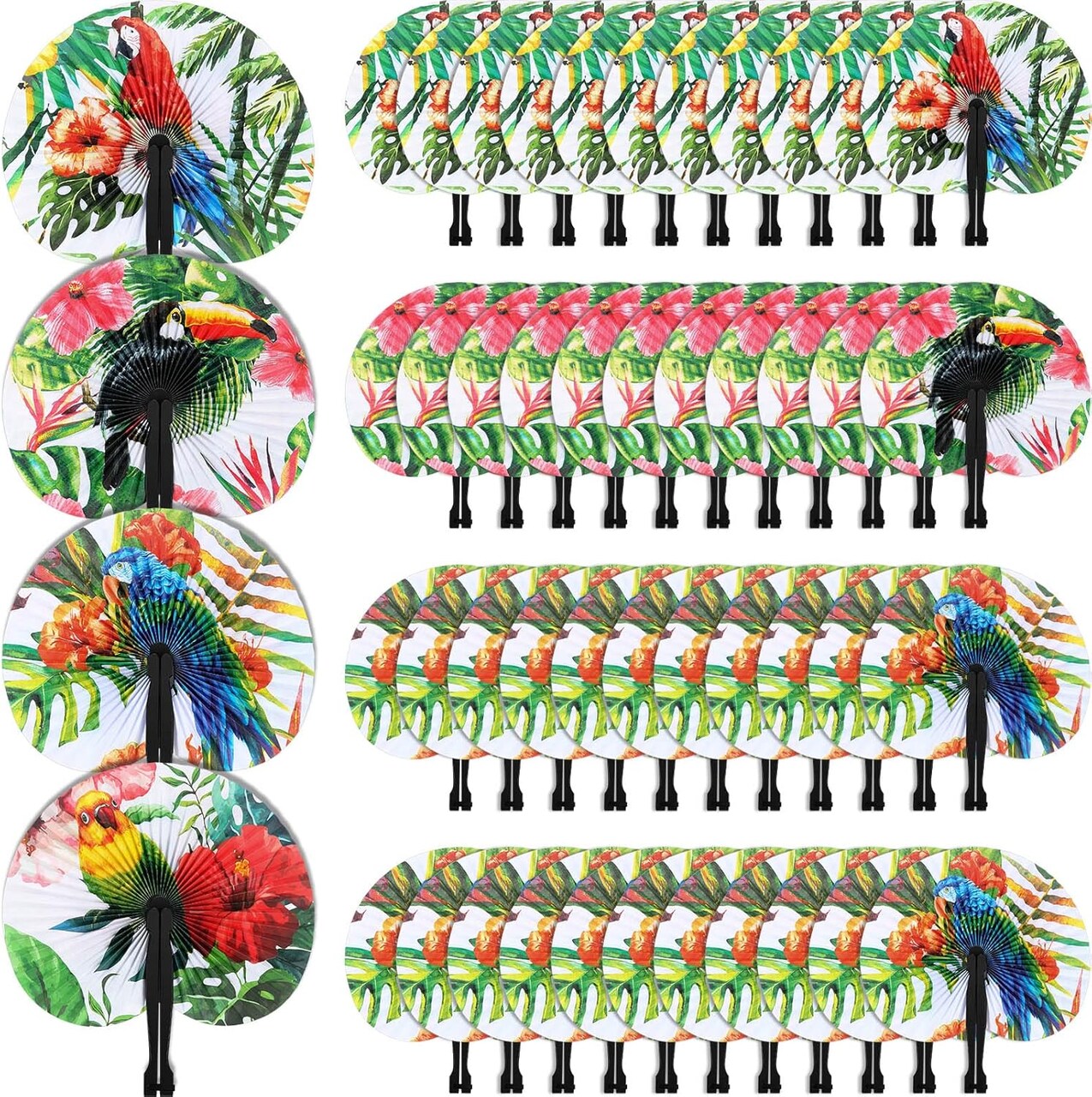 12 Pack Hawaiian Parrot Paper Hand Fans Decorative Folding Handheld Fans Birthday Party Supplies